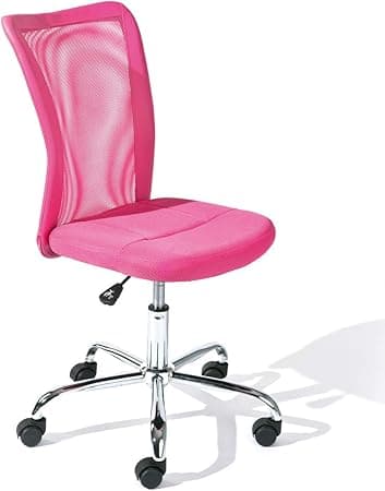 Inter Link Children's Swivel Chair, Office Chair, Youth Swivel Desk Chair, Metal Base, Mesh Cover, Pink, W x H x D: 43 x 88 - 98 x 56 cm